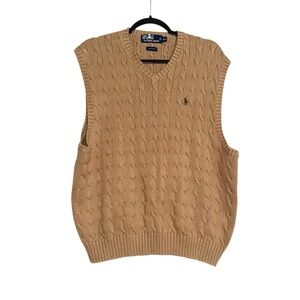 POLO Ralph Lauren Tan Cable Knit Cotton Sweater Vest XXL